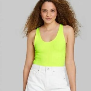 NWT Wild Fable Neon  Fitted Sleeveless Ribbed/ Textured Bodysuit  Sz. L #1719